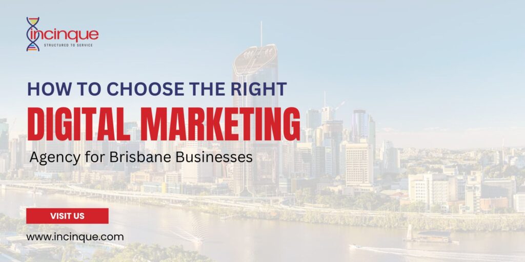 The Brisbane city skyline and riverfront displayed behind an overlay text header for choosing a digital marketing agency.