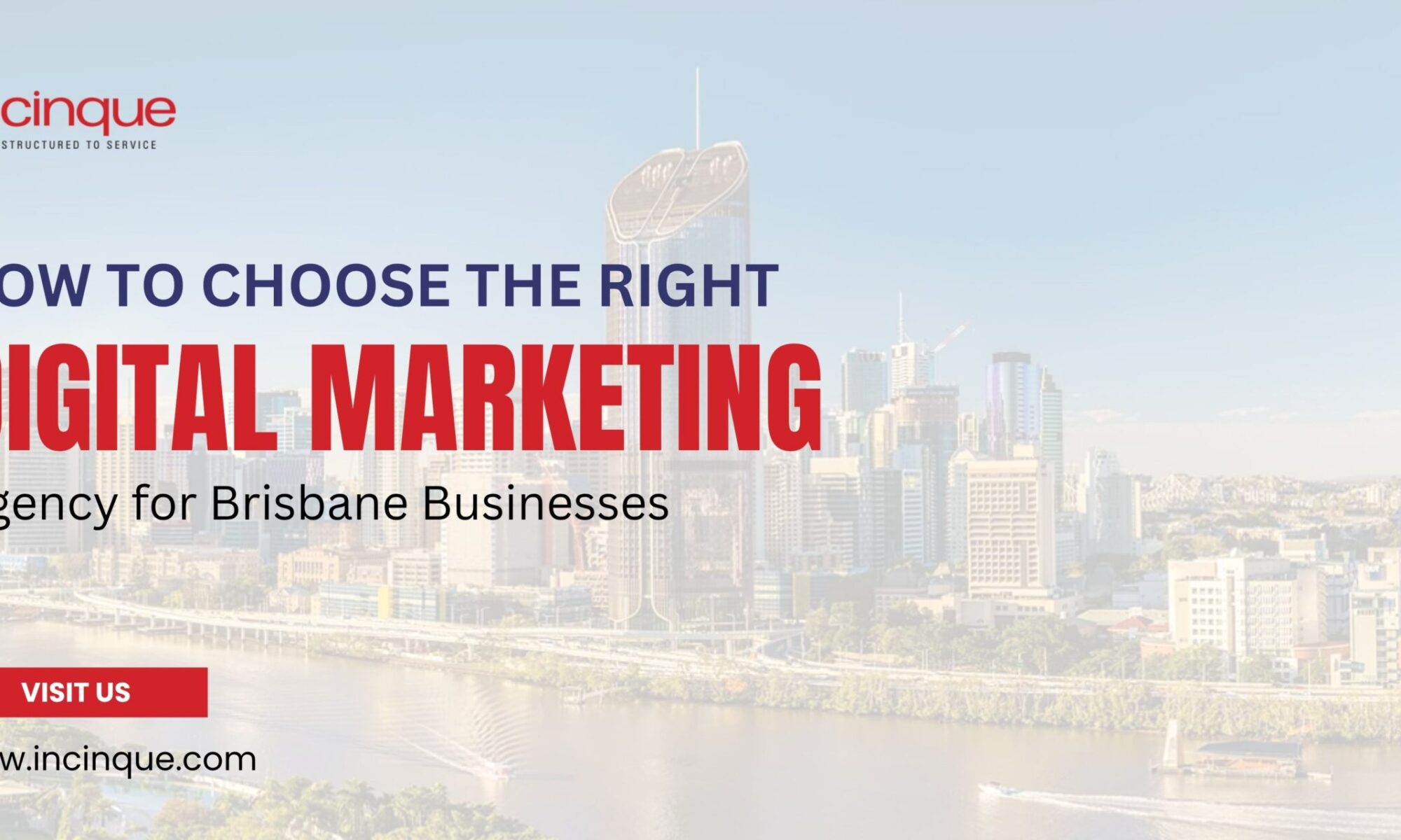The Brisbane city skyline and riverfront displayed behind an overlay text header for choosing a digital marketing agency.
