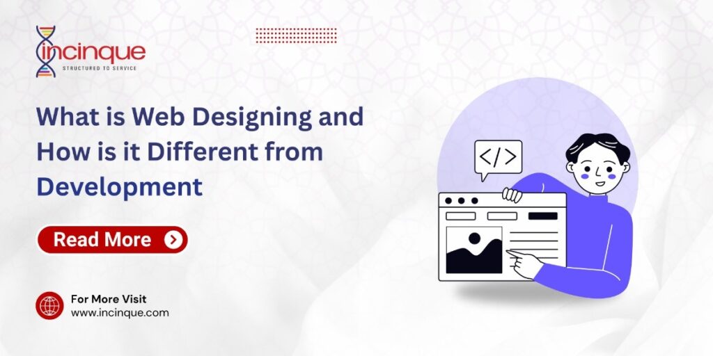 An illustration of a creator presenting a visual frontend layout to highlight the specific role of creative website design.