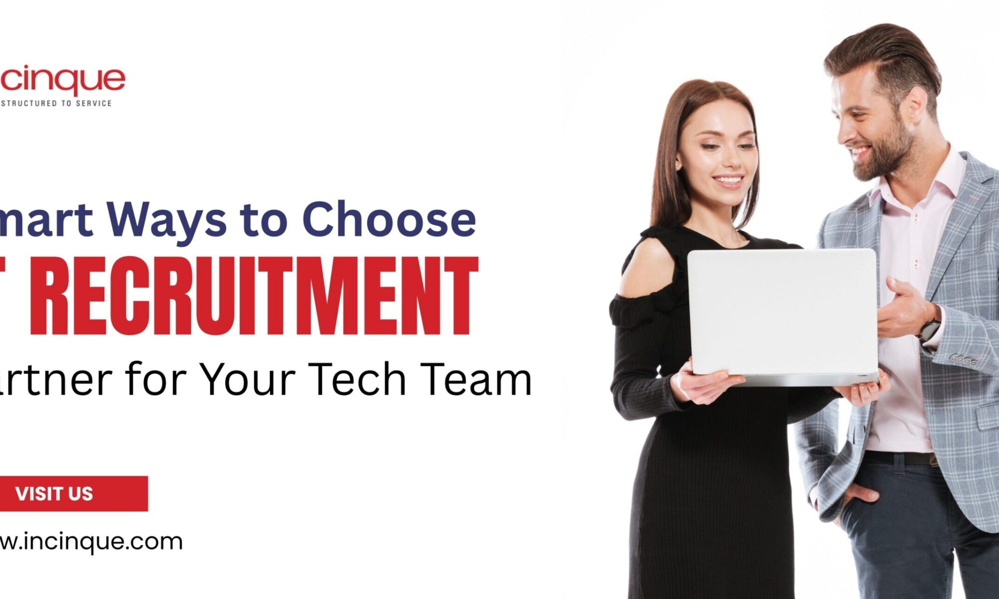 A professional man and woman discussing tech talent solutions over a laptop screen.