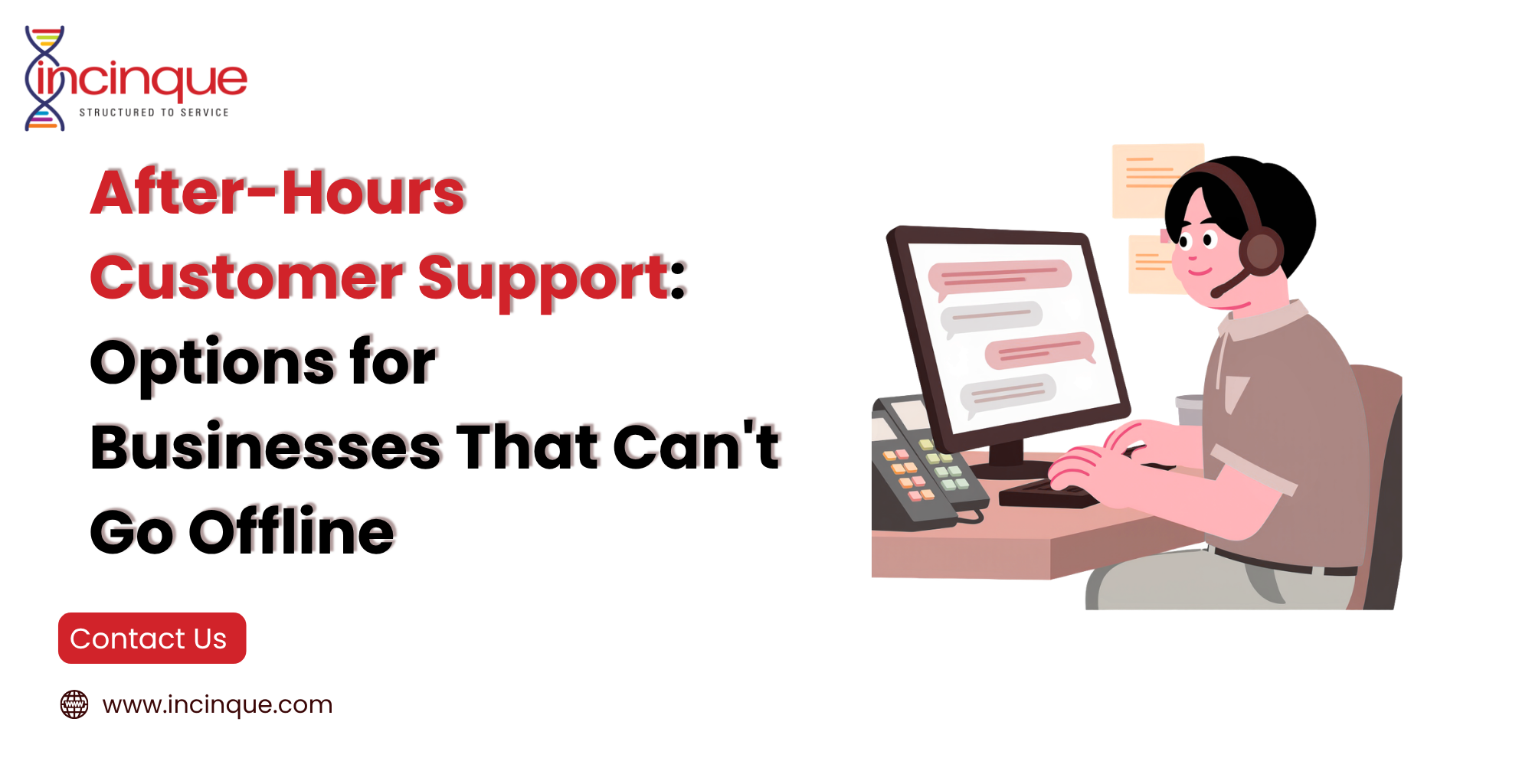 Incinque customer support agent providing after-hours business chat assistance.
