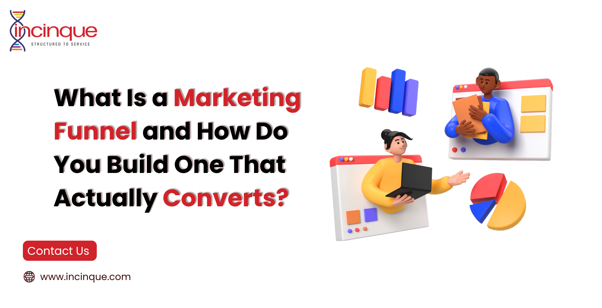 Marketing funnel illustration showing analytics, customer journey, and conversion strategy elements.