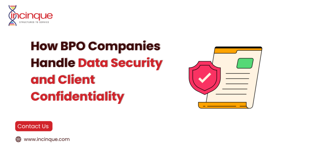 BPO data security banner with a shield and document illustration highlighting client confidentiality.