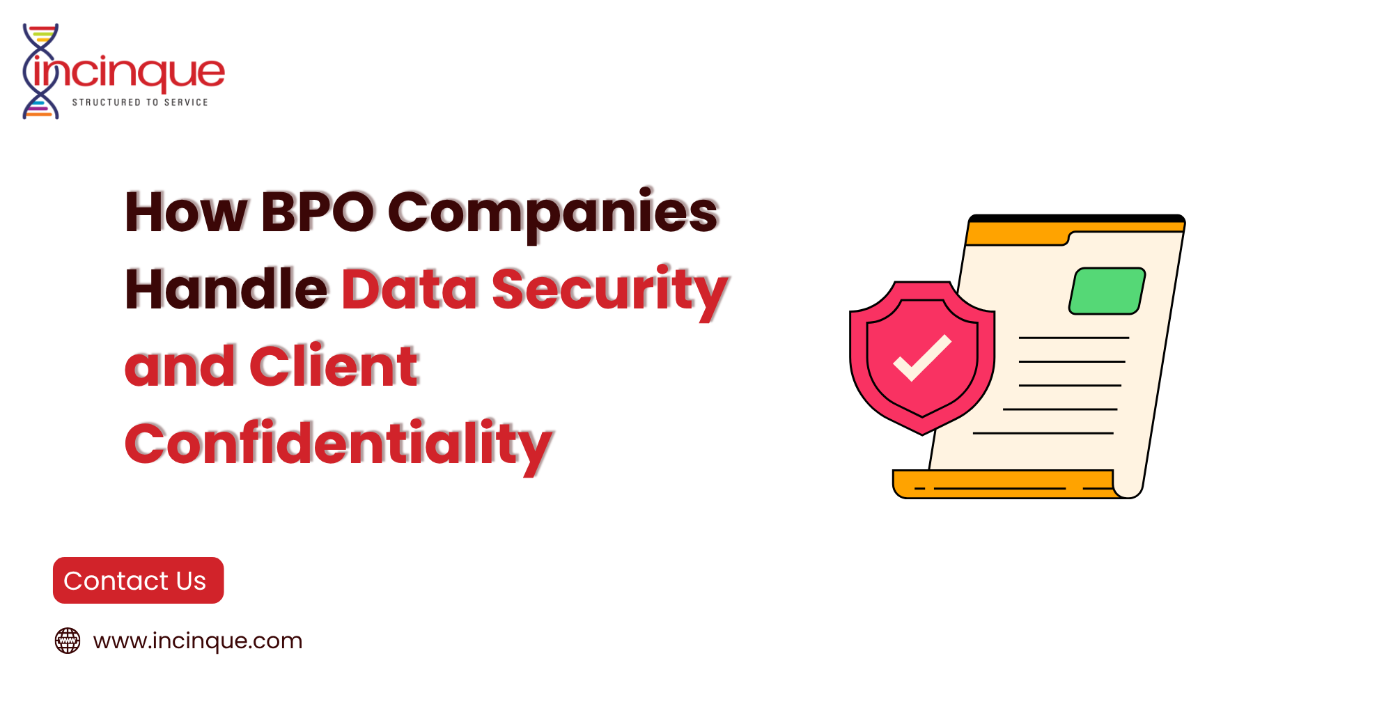 BPO data security banner with a shield and document illustration highlighting client confidentiality.