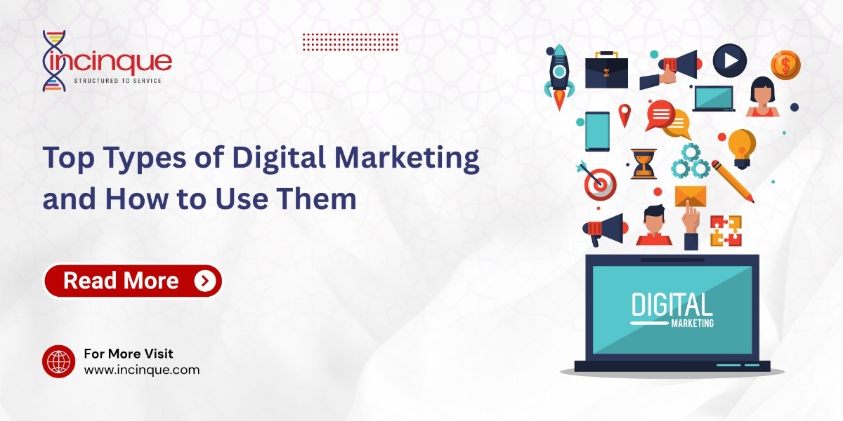 A laptop with various digital marketing icons—such as a rocket, briefcase, megaphone, and target—floating above it, representing the diverse channels used in modern marketing.
