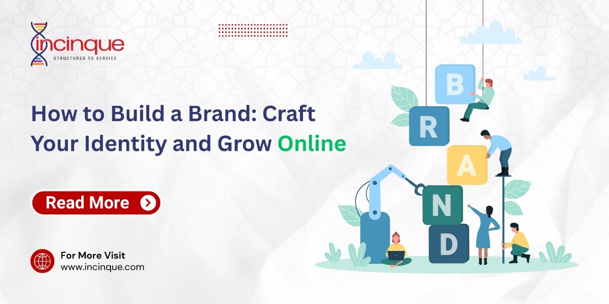 An illustration of a team working together to stack large blocks that spell "BRAND," representing the collaborative effort of building a strong brand identity.